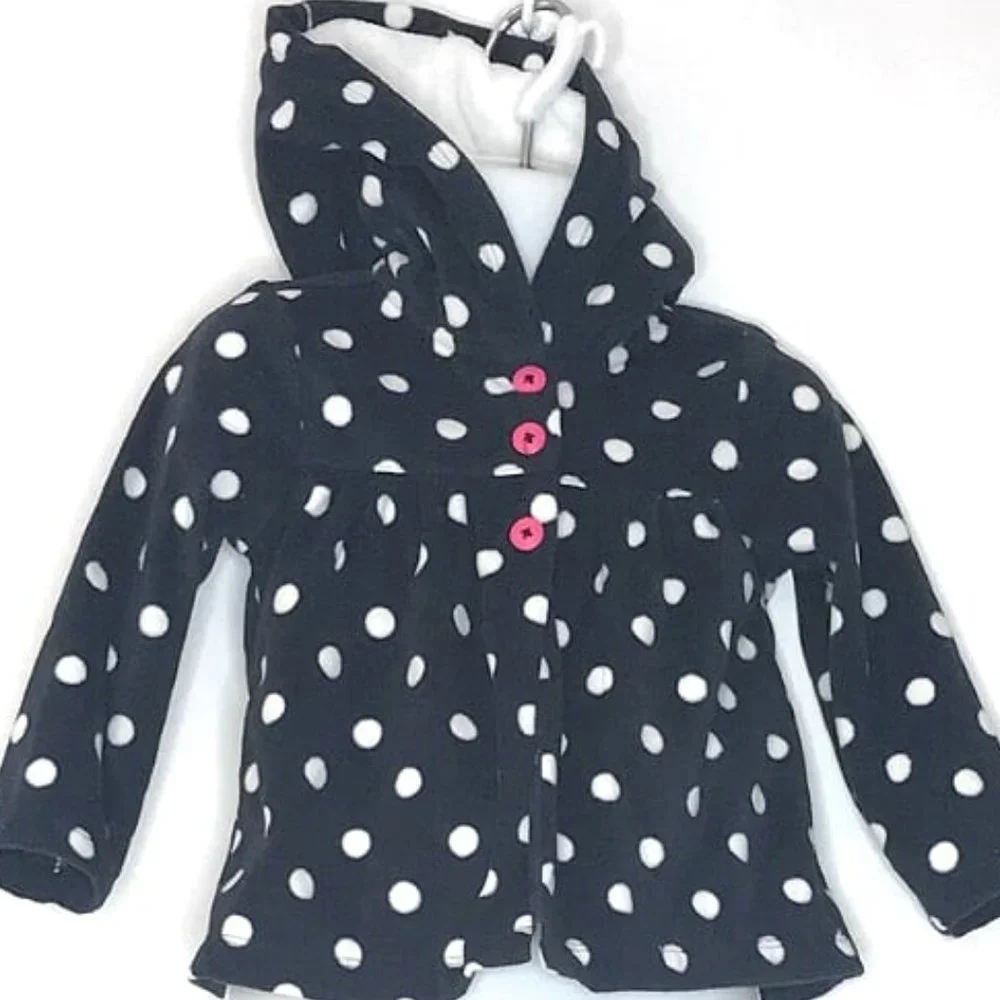 Carter's Baby Girls Navy Blue Polka Dot Fleece Hoodie Sweater Size 24 mos.